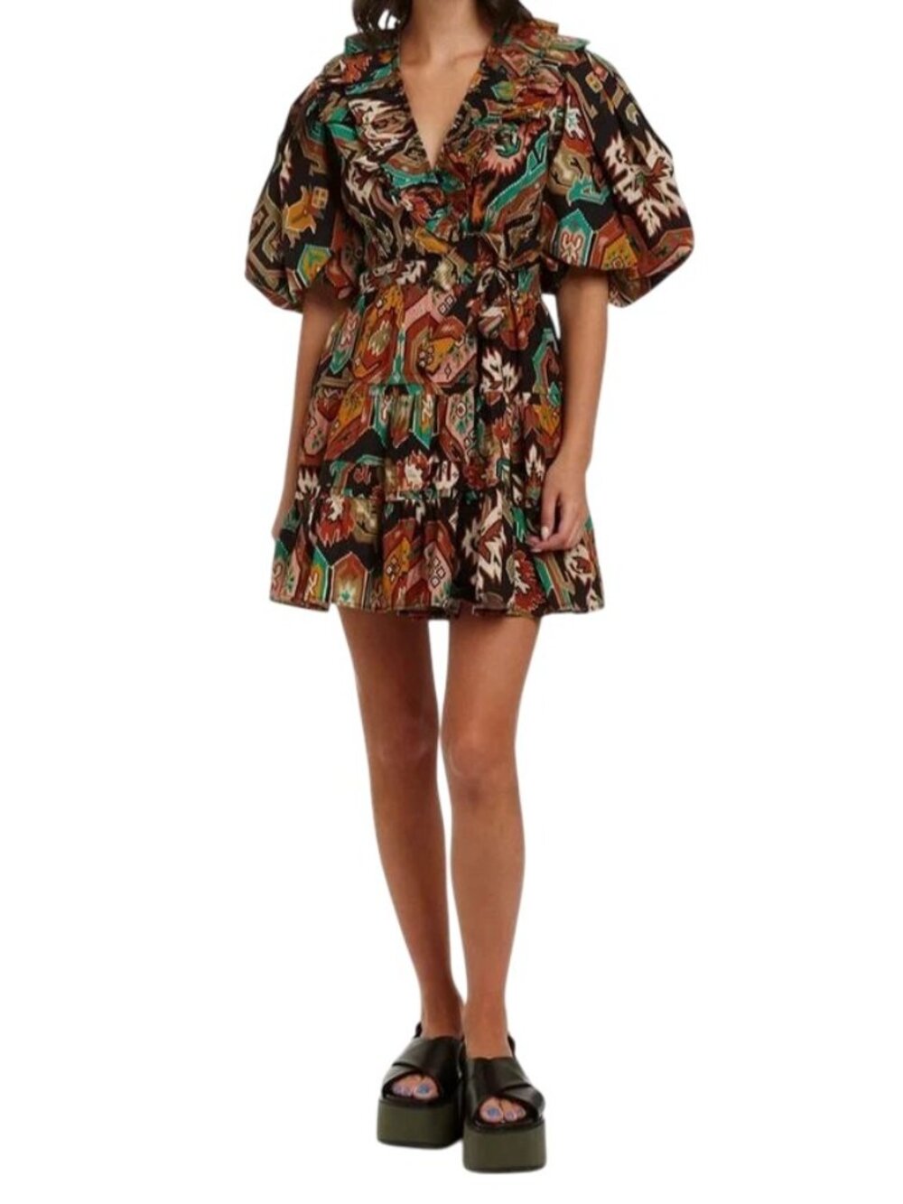 Love the Label Women's Short Sleeve V-Neck Self-Tie Mini Dress Size S